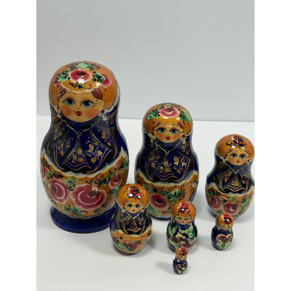 Handmade Russian Nesting Matryoshka Doll Set 7 Piece 8in